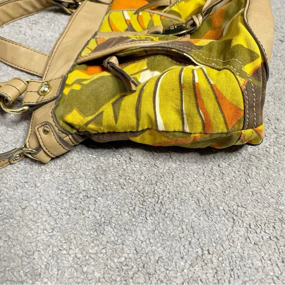 RELIC Brown Yellow Orange Floral Canvas Vinyl Zipper Satchel Handbag